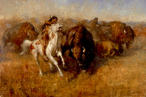 Andy Thomas - Buffalo Hunt oil on canvas