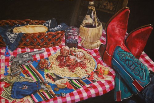 "Spaghetti Western" by Natalie Wiseman with acrylic on panel